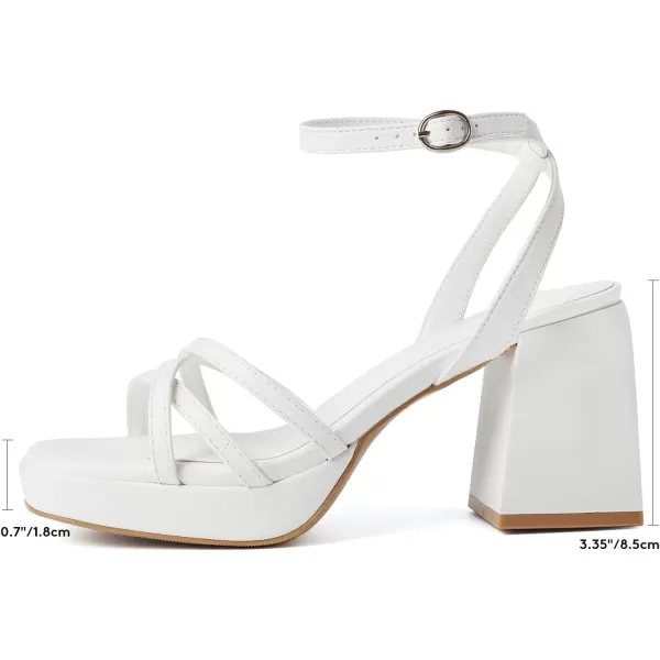 Mostrin Platform Heels for Women Strappy Lace Up Heels Sexy Chunky Block Heeled Sandals Ankle Strap Square Open Toe Heels for Wedding Prom Party Y2K Dress ShoesWhite