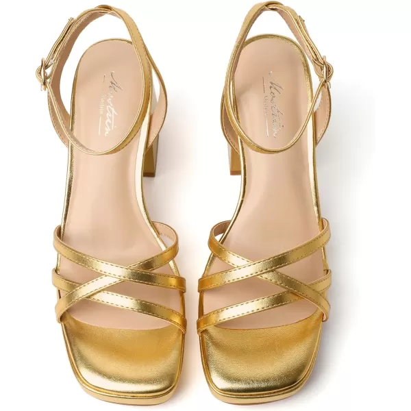 Mostrin Platform Heels for Women Strappy Lace Up Heels Sexy Chunky Block Heeled Sandals Ankle Strap Square Open Toe Heels for Wedding Prom Party Y2K Dress ShoesGold