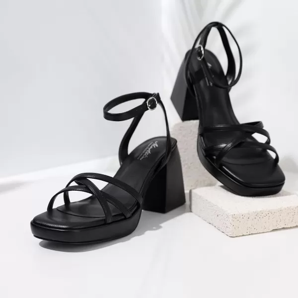 Mostrin Platform Heels for Women Strappy Lace Up Heels Sexy Chunky Block Heeled Sandals Ankle Strap Square Open Toe Heels for Wedding Prom Party Y2K Dress ShoesBlack