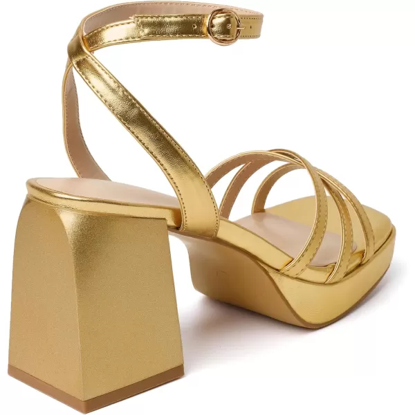 Mostrin Platform Heels for Women Strappy Lace Up Heels Sexy Chunky Block Heeled Sandals Ankle Strap Square Open Toe Heels for Wedding Prom Party Y2K Dress ShoesGold
