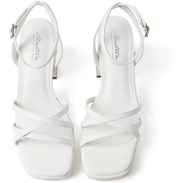 Mostrin Platform Heels for Women Strappy Lace Up Heels Sexy Chunky Block Heeled Sandals Ankle Strap Square Open Toe Heels for Wedding Prom Party Y2K Dress ShoesWhite