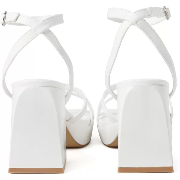 Mostrin Platform Heels for Women Strappy Lace Up Heels Sexy Chunky Block Heeled Sandals Ankle Strap Square Open Toe Heels for Wedding Prom Party Y2K Dress ShoesWhite