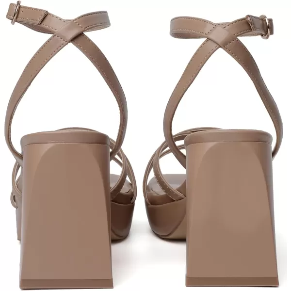 Mostrin Platform Heels for Women Strappy Lace Up Heels Sexy Chunky Block Heeled Sandals Ankle Strap Square Open Toe Heels for Wedding Prom Party Y2K Dress ShoesNude