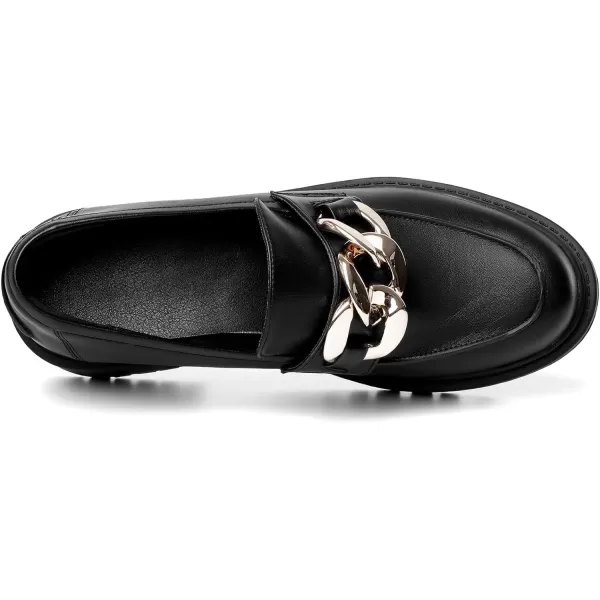 Mostrin Platform Loafers for Women with Chain Slip On Round Toe Chunky Loafer Shoes Penny Casual Lug Sole Business ShoesBlack