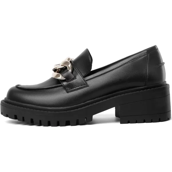 Mostrin Platform Loafers for Women with Chain Slip On Round Toe Chunky Loafer Shoes Penny Casual Lug Sole Business ShoesBlack