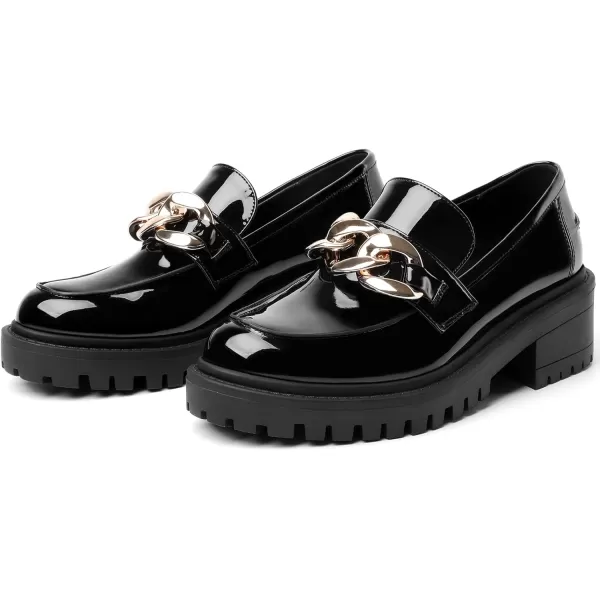 Mostrin Platform Loafers for Women with Chain Slip On Round Toe Chunky Loafer Shoes Penny Casual Lug Sole Business ShoesBlack01
