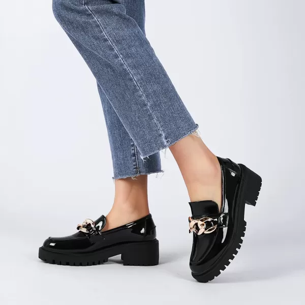 Mostrin Platform Loafers for Women with Chain Slip On Round Toe Chunky Loafer Shoes Penny Casual Lug Sole Business ShoesBlack01