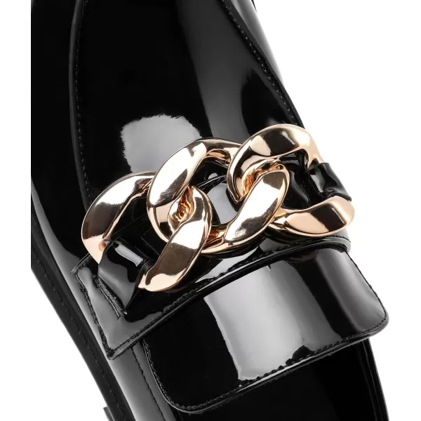 Mostrin Platform Loafers for Women with Chain Slip On Round Toe Chunky Loafer Shoes Penny Casual Lug Sole Business ShoesBlack01