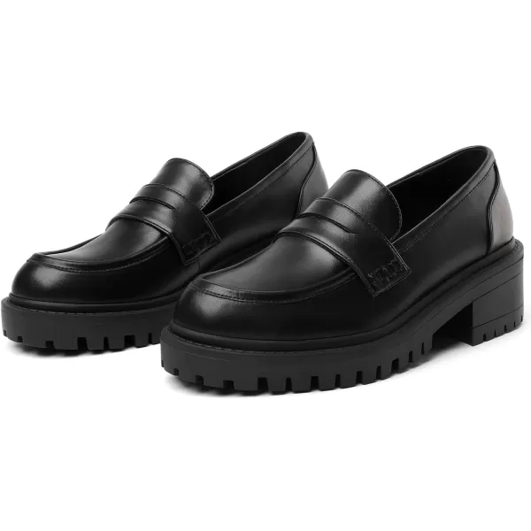 Mostrin Platform Loafers for Women with Chain Slip On Round Toe Chunky Loafer Shoes Penny Casual Lug Sole Business ShoesBlack02