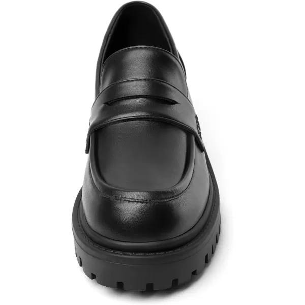 Mostrin Platform Loafers for Women with Chain Slip On Round Toe Chunky Loafer Shoes Penny Casual Lug Sole Business ShoesBlack02