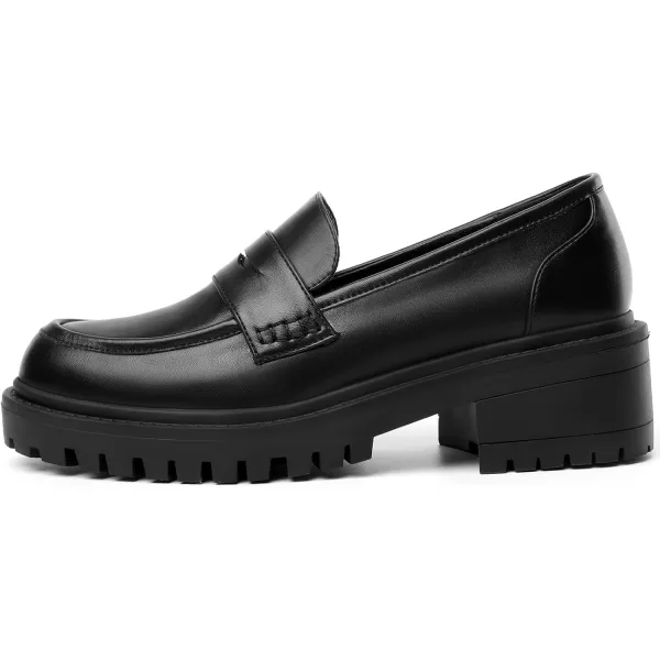 Mostrin Platform Loafers for Women with Chain Slip On Round Toe Chunky Loafer Shoes Penny Casual Lug Sole Business ShoesBlack02