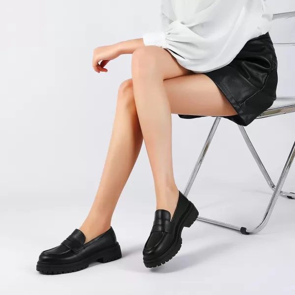 Mostrin Platform Loafers for Women with Chain Slip On Round Toe Chunky Loafer Shoes Penny Casual Lug Sole Business ShoesBlack02