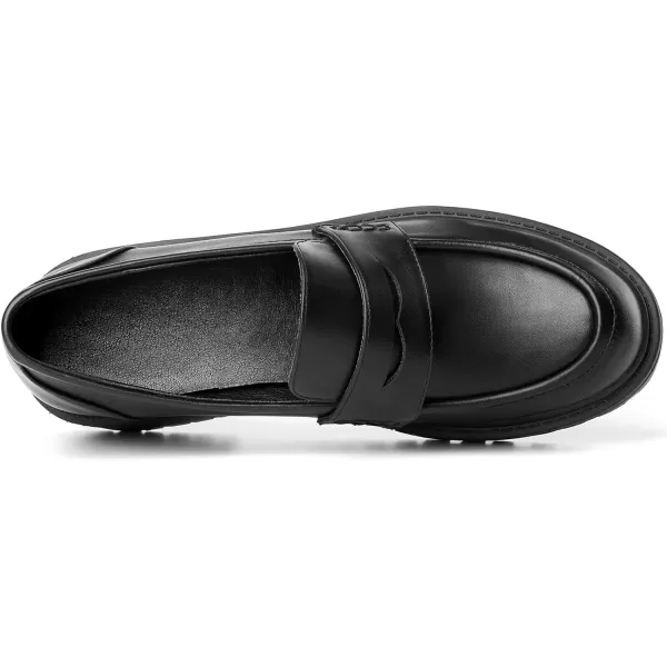 Mostrin Platform Loafers for Women with Chain Slip On Round Toe Chunky Loafer Shoes Penny Casual Lug Sole Business ShoesBlack02