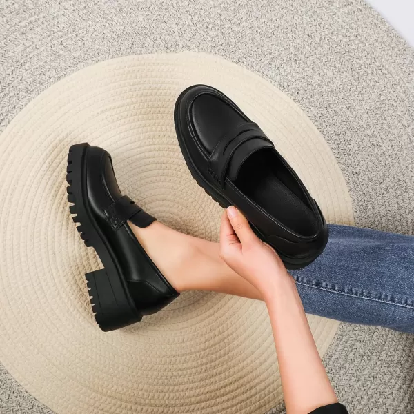 Mostrin Platform Loafers for Women with Chain Slip On Round Toe Chunky Loafer Shoes Penny Casual Lug Sole Business ShoesBlack02