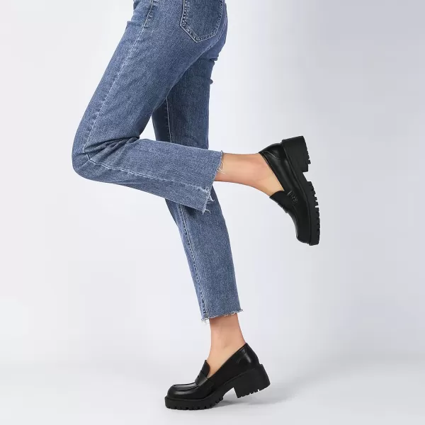 Mostrin Platform Loafers for Women with Chain Slip On Round Toe Chunky Loafer Shoes Penny Casual Lug Sole Business ShoesBlack02