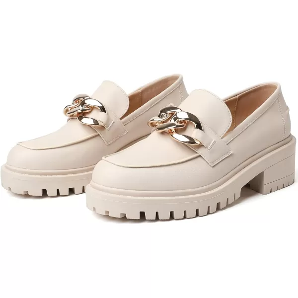 Mostrin Platform Loafers for Women with Chain Slip On Round Toe Chunky Loafer Shoes Penny Casual Lug Sole Business ShoesCream