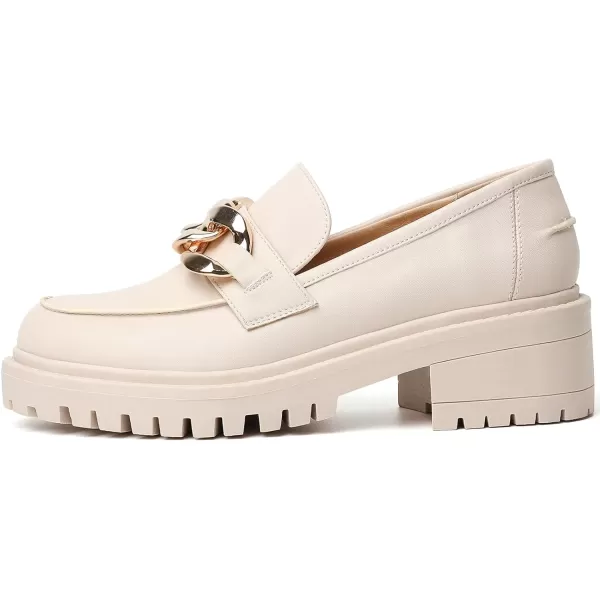 Mostrin Platform Loafers for Women with Chain Slip On Round Toe Chunky Loafer Shoes Penny Casual Lug Sole Business ShoesCream