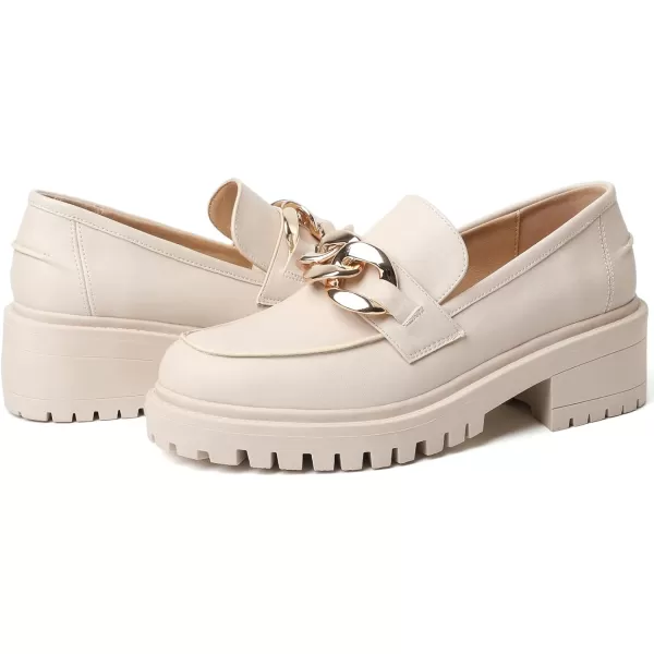 Mostrin Platform Loafers for Women with Chain Slip On Round Toe Chunky Loafer Shoes Penny Casual Lug Sole Business ShoesCream