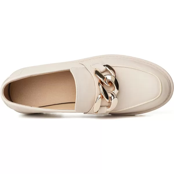 Mostrin Platform Loafers for Women with Chain Slip On Round Toe Chunky Loafer Shoes Penny Casual Lug Sole Business ShoesCream