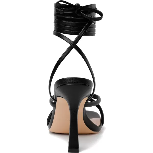 Mostrin White Strappy Heels for Women Lace Up Heels Tie Up Stiletto High Heeled Sandals Square Open Toe Heels for Prom PartyBlack2