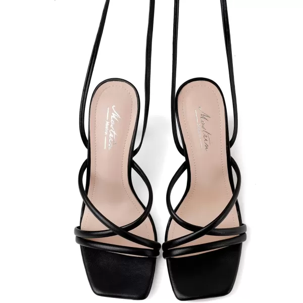 Mostrin White Strappy Heels for Women Lace Up Heels Tie Up Stiletto High Heeled Sandals Square Open Toe Heels for Prom PartyBlack2