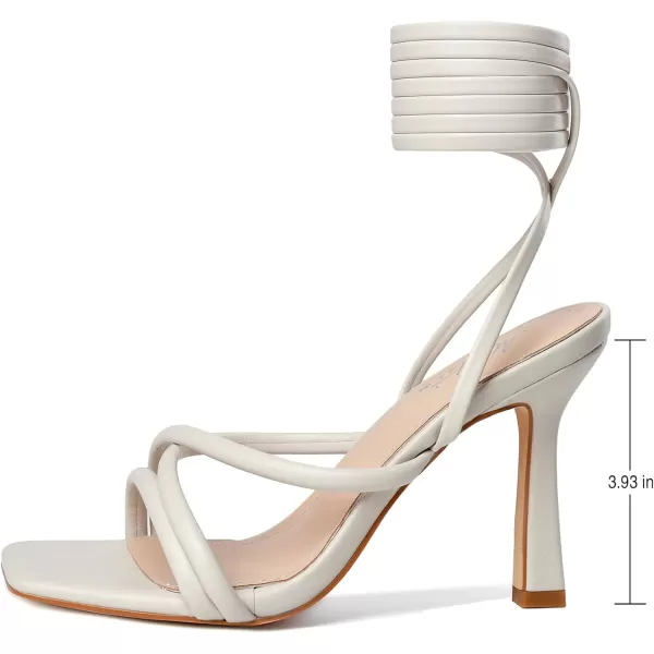 Mostrin White Strappy Heels for Women Lace Up Heels Tie Up Stiletto High Heeled Sandals Square Open Toe Heels for Prom PartyCream