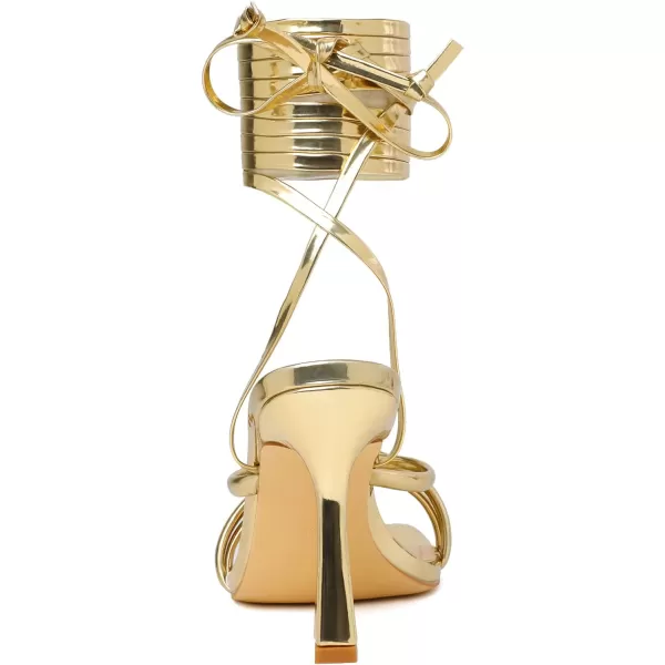 Mostrin White Strappy Heels for Women Lace Up Heels Tie Up Stiletto High Heeled Sandals Square Open Toe Heels for Prom PartyGold