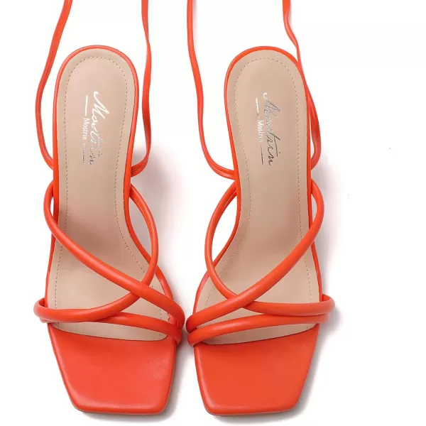Mostrin White Strappy Heels for Women Lace Up Heels Tie Up Stiletto High Heeled Sandals Square Open Toe Heels for Prom PartyOrange