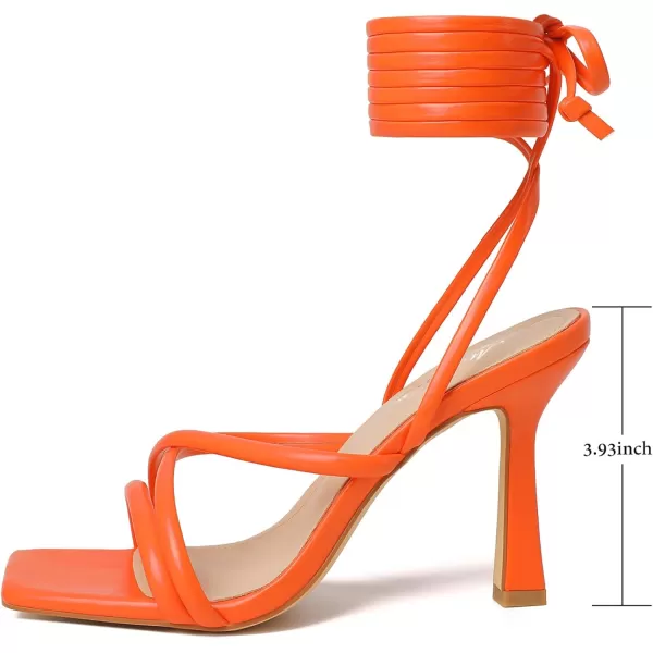 Mostrin White Strappy Heels for Women Lace Up Heels Tie Up Stiletto High Heeled Sandals Square Open Toe Heels for Prom PartyOrange