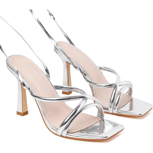 Mostrin White Strappy Heels for Women Lace Up Heels Tie Up Stiletto High Heeled Sandals Square Open Toe Heels for Prom PartySilver
