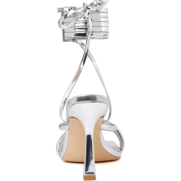 Mostrin White Strappy Heels for Women Lace Up Heels Tie Up Stiletto High Heeled Sandals Square Open Toe Heels for Prom PartySilver