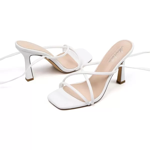 Mostrin White Strappy Heels for Women Lace Up Heels Tie Up Stiletto High Heeled Sandals Square Open Toe Heels for Prom PartyWhite