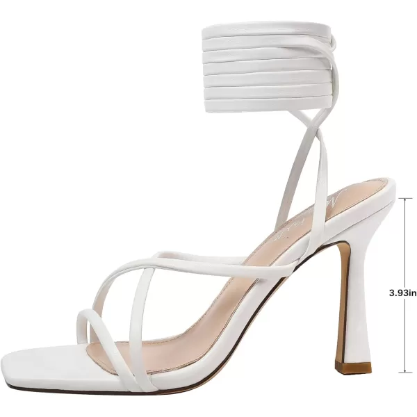 Mostrin White Strappy Heels for Women Lace Up Heels Tie Up Stiletto High Heeled Sandals Square Open Toe Heels for Prom PartyWhite