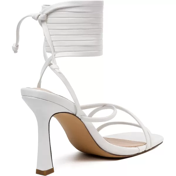 Mostrin White Strappy Heels for Women Lace Up Heels Tie Up Stiletto High Heeled Sandals Square Open Toe Heels for Prom PartyWhite