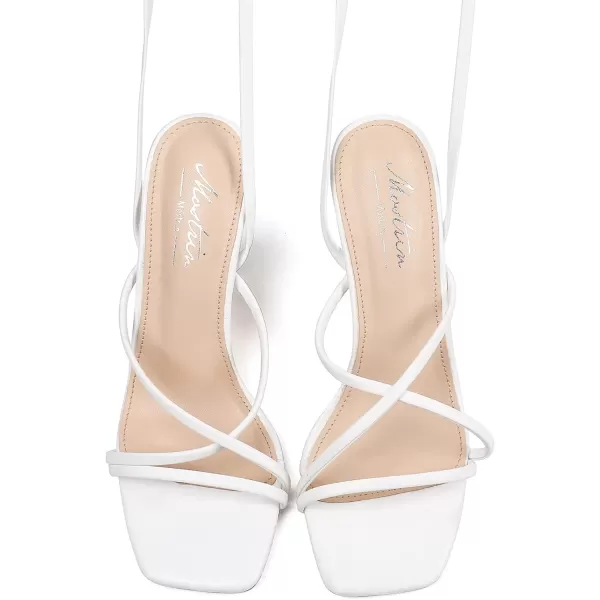 Mostrin White Strappy Heels for Women Lace Up Heels Tie Up Stiletto High Heeled Sandals Square Open Toe Heels for Prom PartyWhite