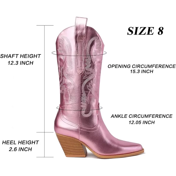 Mostrin Women Cowgirl Boots Pointed Toe Cowboy MidCalf Boot Chunky Block Heeled Pull On Western BootPink