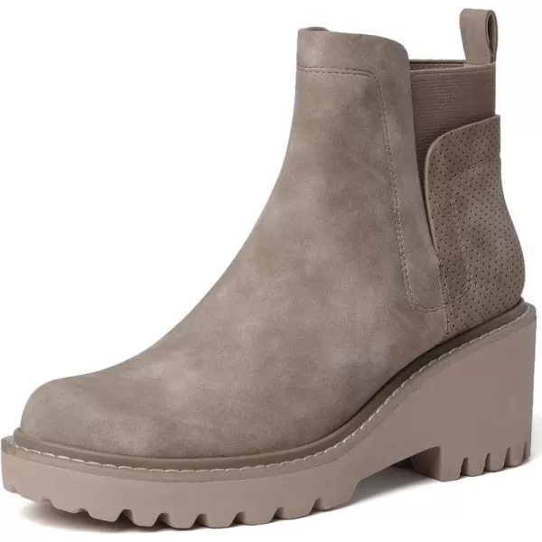 Mostrin Chelsea Boots for Women Platform Ankle Boots Chunky Lug Sole Boots Slip on Elastic Fall Boots Wedges Block BootiesKhaki
