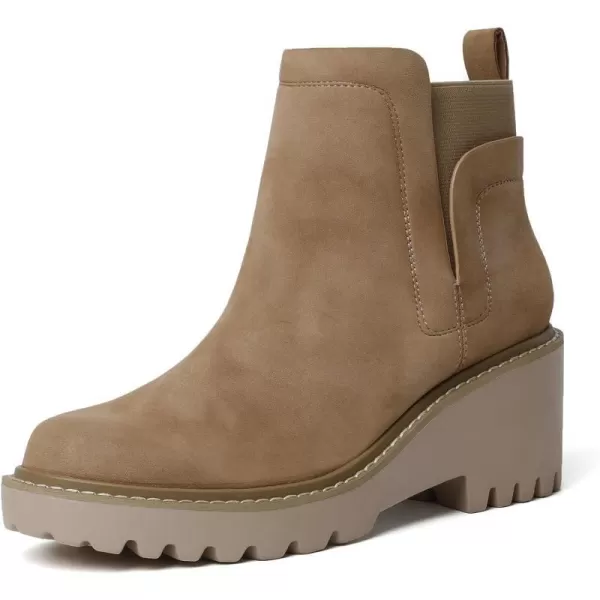 Mostrin Chelsea Boots for Women Platform Ankle Boots Chunky Lug Sole Boots Slip on Elastic Fall Boots Wedges Block BootiesNude
