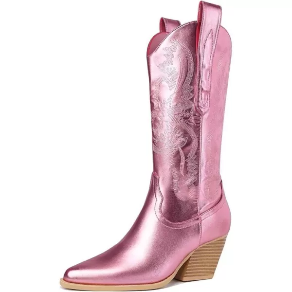 Mostrin Cowgirl Cowboy Boots Square Toe MidCalf Boot Chunky Block Heeled Pull On Western BootPink B