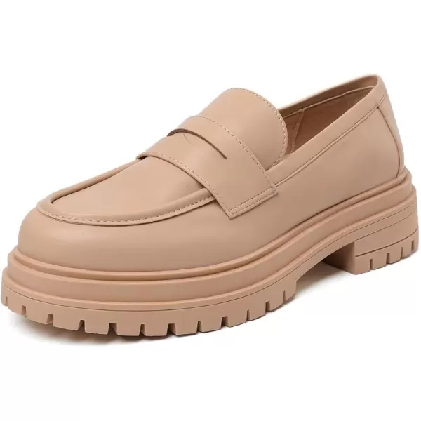 Mostrin Loafers for Women Lug Sole Platform Mid Chunky Loafers Classic Round Toe Slip On Loafers Comfortable Penny Casual ShoesApricot