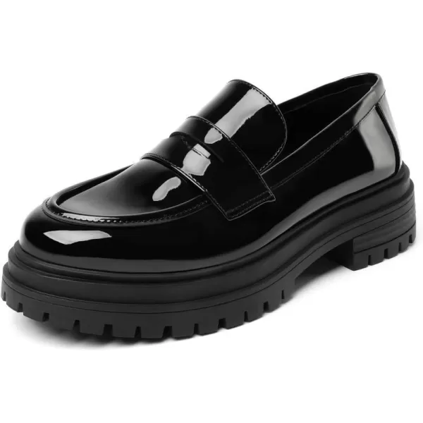 Mostrin Loafers for Women Lug Sole Platform Mid Chunky Loafers Classic Round Toe Slip On Loafers Comfortable Penny Casual ShoesCool Black