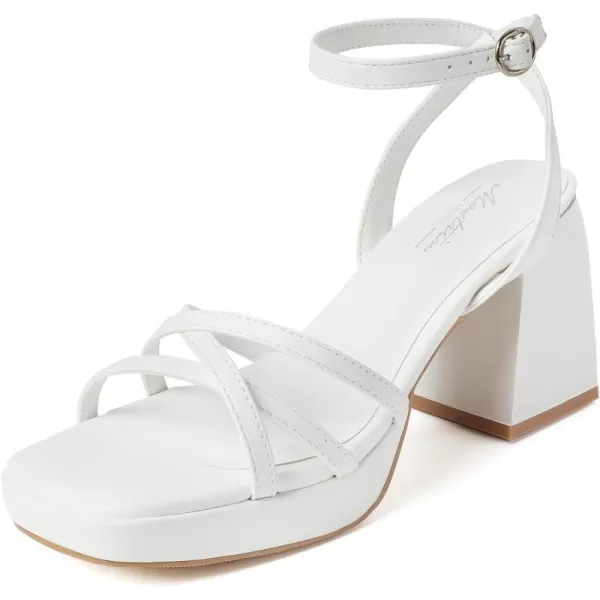 Mostrin Platform Heels for Women Strappy Lace Up Heels Sexy Chunky Block Heeled Sandals Ankle Strap Square Open Toe Heels for Wedding Prom Party Y2K Dress ShoesWhite