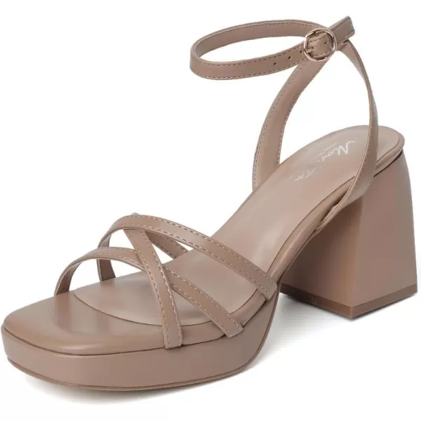 Mostrin Platform Heels for Women Strappy Lace Up Heels Sexy Chunky Block Heeled Sandals Ankle Strap Square Open Toe Heels for Wedding Prom Party Y2K Dress ShoesNude