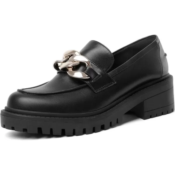 Mostrin Platform Loafers for Women with Chain Slip On Round Toe Chunky Loafer Shoes Penny Casual Lug Sole Business ShoesBlack