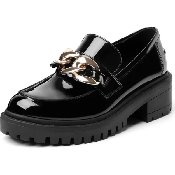 Mostrin Platform Loafers for Women with Chain Slip On Round Toe Chunky Loafer Shoes Penny Casual Lug Sole Business ShoesBlack01