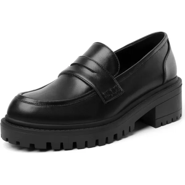 Mostrin Platform Loafers for Women with Chain Slip On Round Toe Chunky Loafer Shoes Penny Casual Lug Sole Business ShoesBlack02