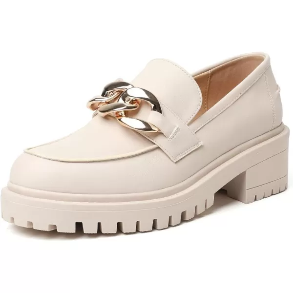 Mostrin Platform Loafers for Women with Chain Slip On Round Toe Chunky Loafer Shoes Penny Casual Lug Sole Business ShoesCream