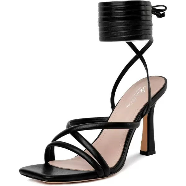 Mostrin White Strappy Heels for Women Lace Up Heels Tie Up Stiletto High Heeled Sandals Square Open Toe Heels for Prom PartyBlack2