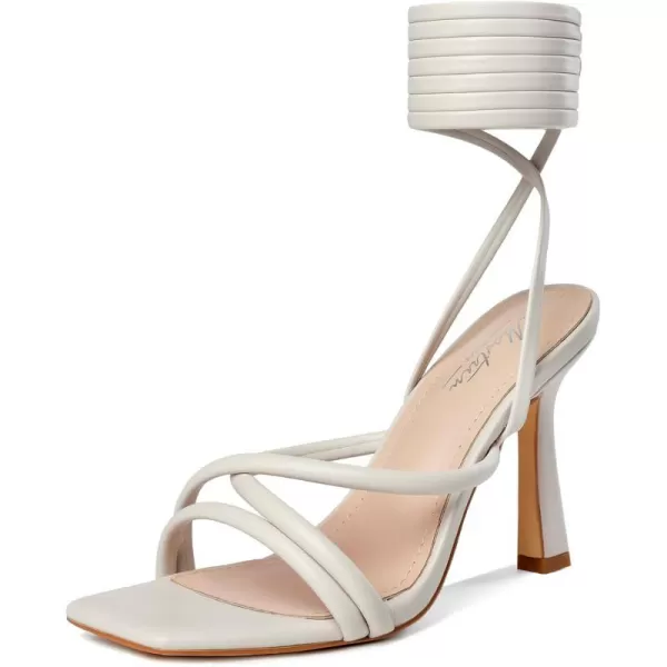 Mostrin White Strappy Heels for Women Lace Up Heels Tie Up Stiletto High Heeled Sandals Square Open Toe Heels for Prom PartyCream