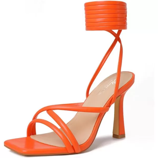 Mostrin White Strappy Heels for Women Lace Up Heels Tie Up Stiletto High Heeled Sandals Square Open Toe Heels for Prom PartyOrange